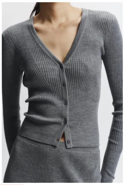 Saint Art Braylon Rib Cardigan Sweater In Grey In Gray