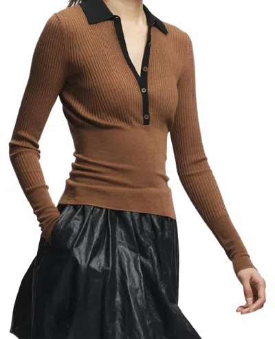 Saint Art Cillian Rib Polo Sweater In Brown/black