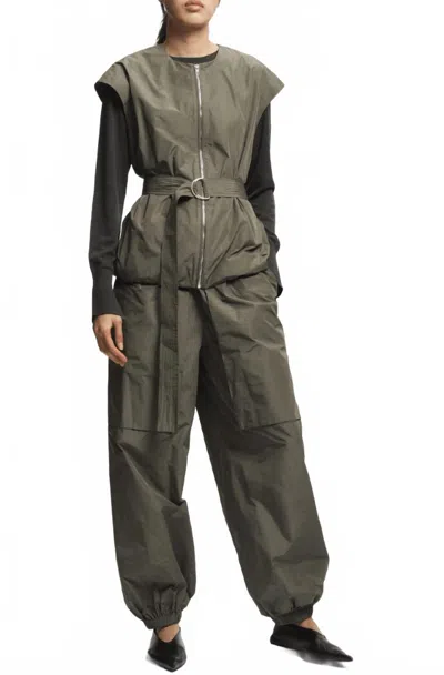 Saint Art Clyde Oversized Taffeta Pant In Dusty Olive In Multi