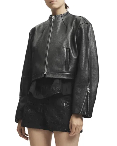 Saint Art Collarless Leather Jacket In Black
