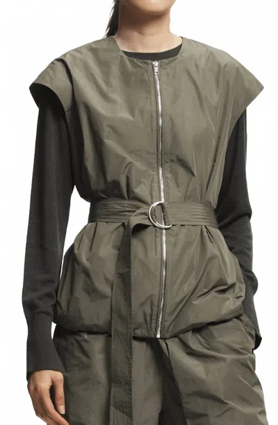 Saint Art Elijah Oversized Taffeta Belted Vest In Dusty Olive In Gray