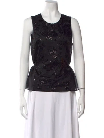 Pre-owned Saint Art Floral Print Crew Neck Top In Black