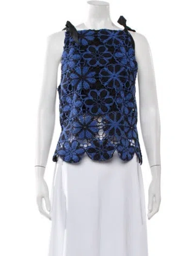 Pre-owned Saint Art Floral Print Square Neckline Top In Blue