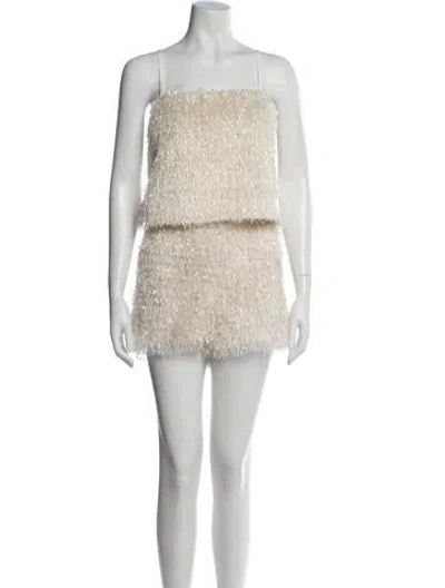 Pre-owned Saint Art Lace Pattern Fringe Trim Accent Pant Set In Neutral