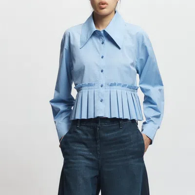 Saint Art Mila Ruched Poplin Blouse In Blue Chambray