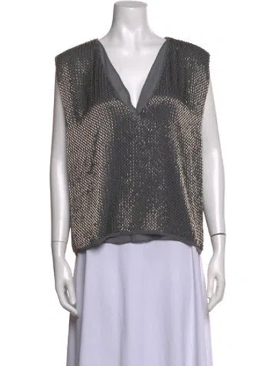 Pre-owned Saint Art Patterned V-neck Top In Grey