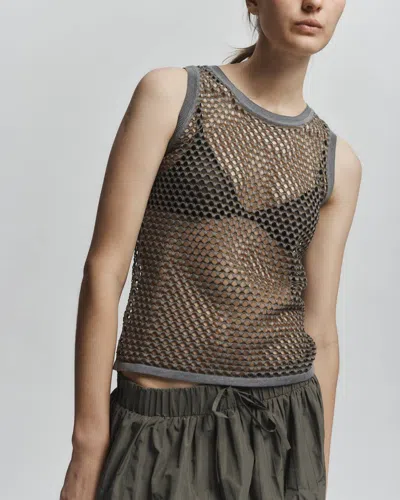 Saint Art Perla Open Weave Tank Top In Olive Grey In Multi