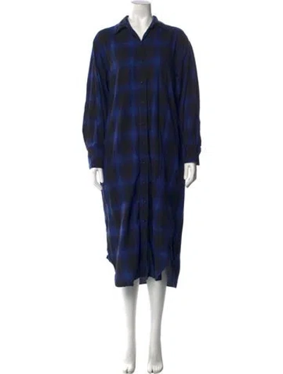 Pre-owned Saint Art Plaid Print Midi Length Dress In Blue