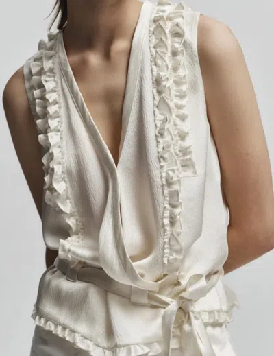 Saint Art Ryan Silk Wrap Top In Ivory In Multi