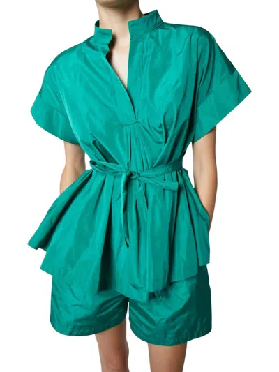 Saint Art Sienna Taffeta Blouse In Jade Green In Blue
