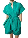 Saint Art Sienna Taffeta Blouse In Jade Green In Multi