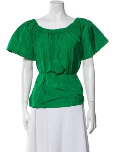Pre-owned Saint Art Silk Scoop Neck Blouse In Green
