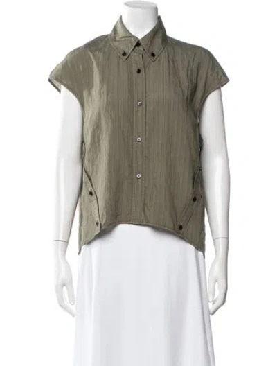 Pre-owned Saint Art Silk Striped Button-up Top W/ Tags In Green