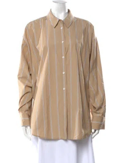 Pre-owned Saint Art Striped Long Sleeve Button-up Top In Neutral