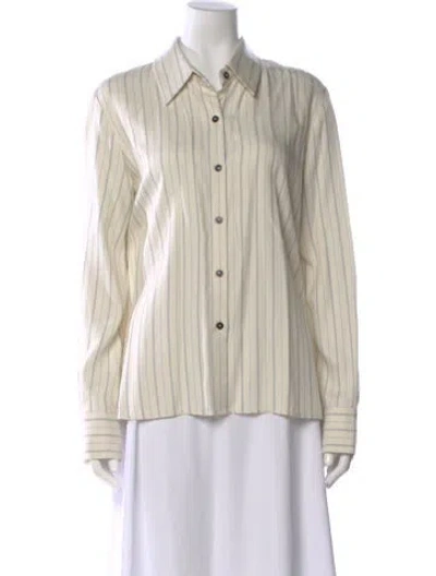 Pre-owned Saint Art Striped Long Sleeve Button-up Top In Neutral