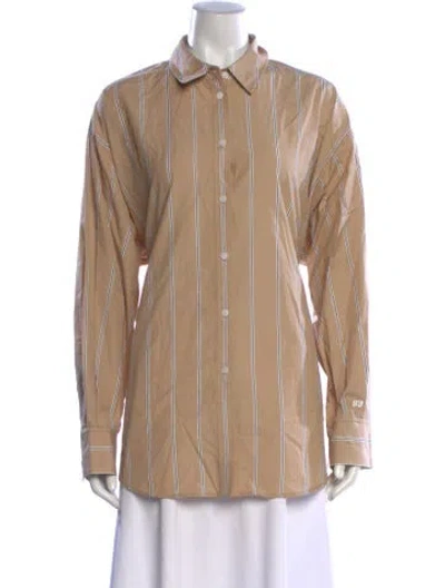 Pre-owned Saint Art Striped Long Sleeve Button-up Top In Neutral