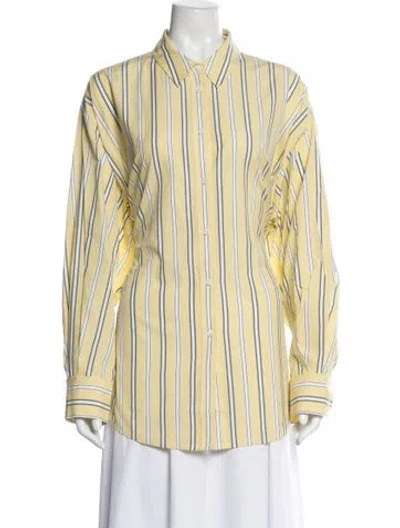 Pre-owned Saint Art Striped Long Sleeve Button-up Top W/ Tags In Yellow