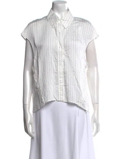 Pre-owned Saint Art Striped Short Sleeve Button-up Top In White
