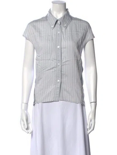 Pre-owned Saint Art Striped Short Sleeve Button-up Top In White