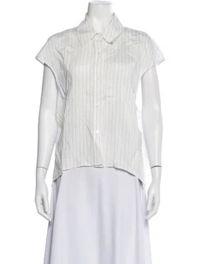 Pre-owned Saint Art Striped Short Sleeve Button-up Top In White