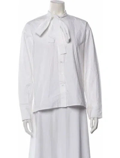 Pre-owned Saint Art Tie Neck Long Sleeve Button-up Top In White