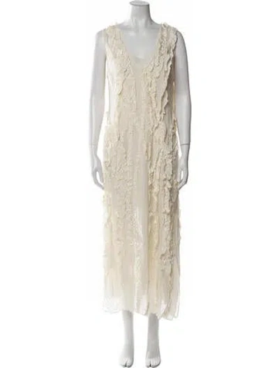 Pre-owned Saint Art V-neck Long Dress In Neutral