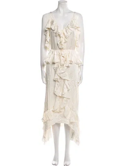 Pre-owned Saint Art V-neck Long Dress W/ Tags In Neutral