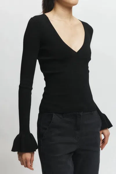 Saint Art Watson Ruffle Knit Sweater In Black