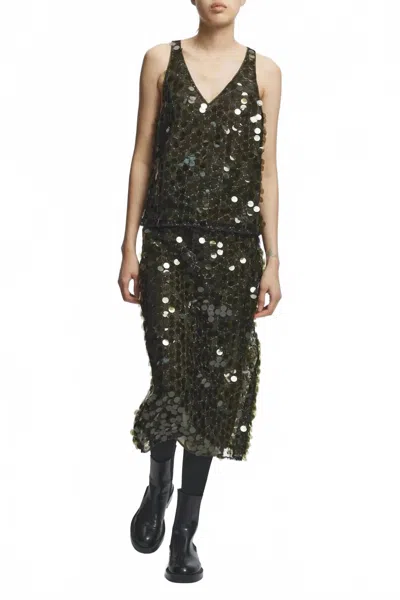 Saint Art Zyon Mesh Sequin Skirt In Olive In Brown