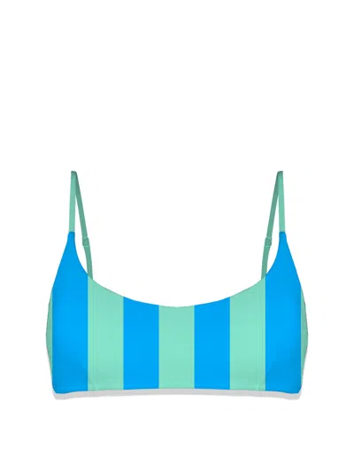 Saint Barth Bralette Swimsuit With Black Bandanna Print In Blue