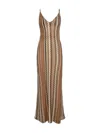 Saint Barth Chevron Pattern Maxi Dress With Deep V-neck And Crisscross Straps In Brown
