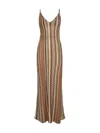Saint Barth Chevron Pattern Maxi Dress With Deep V-neck And Crisscross Straps In Brown