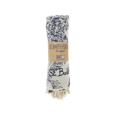 Saint Barth Cotton Beach Towel With Jungle Oceania Motif In Blue
