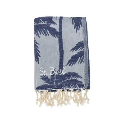 Saint Barth Cotton Beach Towel With Palmera Motif In Blue
