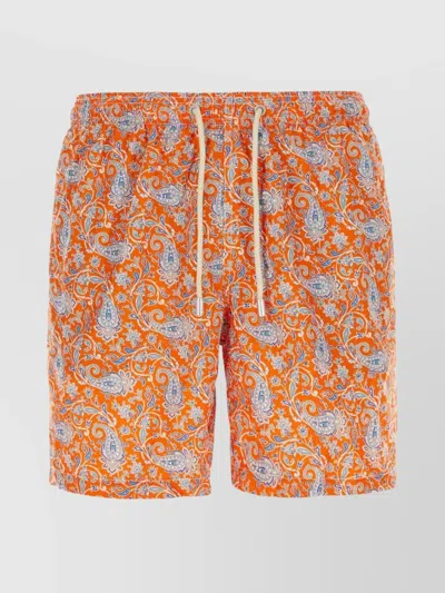 Saint Barth Elastic Waistband Paisley Pattern Side Pockets Swim Shorts In Orange