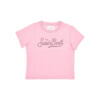 Saint Barth 'elly' T-shirt With Rhinestone Kids In Pink