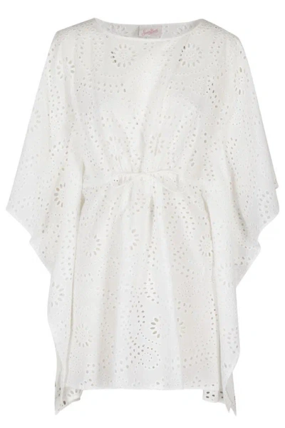 Saint Barth Floral Cut-out White Cotton Caftan