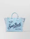 Saint Barth Fringed Striped Top Handle Shoulder Bag In Blue