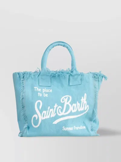 Saint Barth Fringed Top Handle Shoulder Bag In Blue