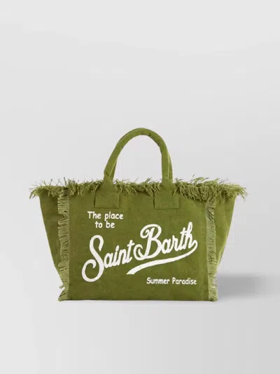 Saint Barth Fringed Top Handle Shoulder Bag In Green