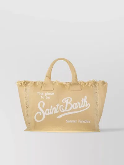 Saint Barth Fringed Top Handle Shoulder Bag In Neutral