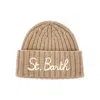 Saint Barth L-blend Beanie Hat With Logo Embroidery Kids In Brown