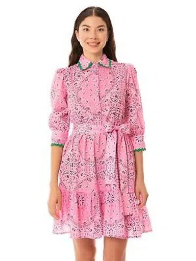 Pre-owned Saint Barth Mc2  Bandanna Print Cotton Short Dress With Embroideries In Pink