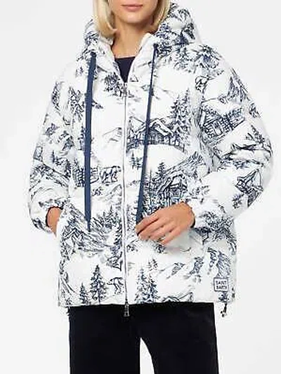 Pre-owned Saint Barth Mc2  Woman Hooded Down Padded Jacket With Toile De Jouy Print In White