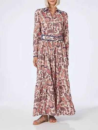 Pre-owned Saint Barth Mc2  Woman Linen Dress Marbella With Paisley Print In White