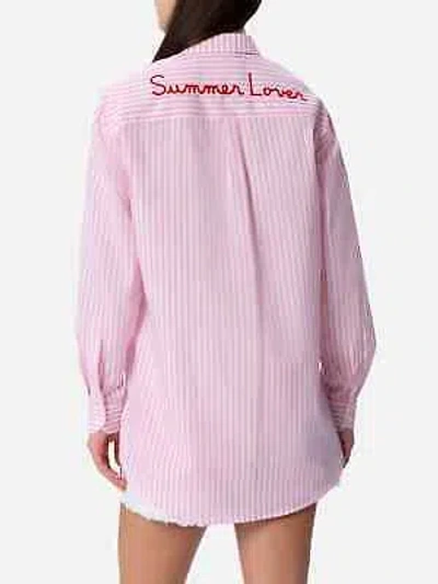 Pre-owned Saint Barth Mc2  Woman Print Cotton Shirt Brigitte With Striped Print In Pink