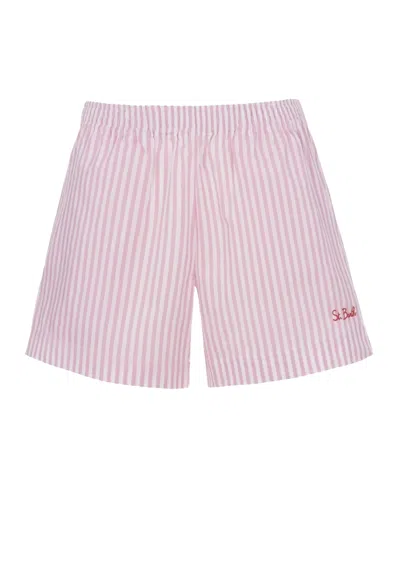 Saint Barth Meave Seersucker Woman  Stripes V 21 Emb In Pink