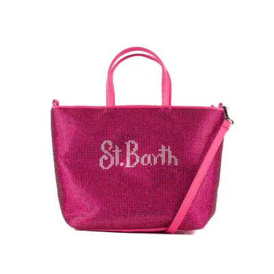 Saint Barth Mini Vanity Bag With Fuchsia Rhinestones In Pink