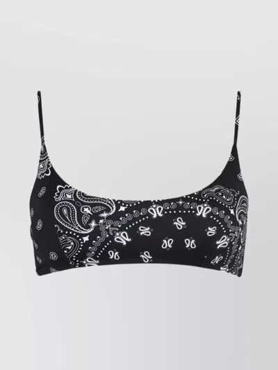 Saint Barth Paisley Pattern Bralette Tie-side Bottoms In Black