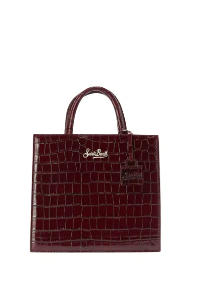 Saint Barth Shop Bag Midi Printed Woman  Crocodile Leather 45 In Burgundy